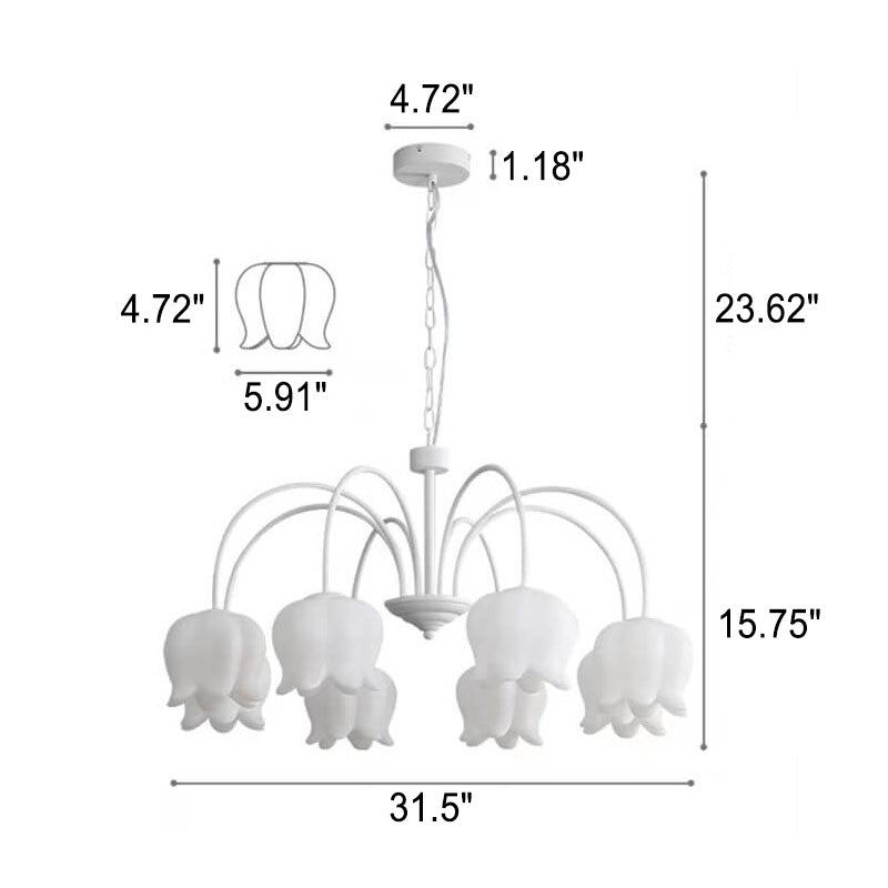 French Cream White Bellflower Acrylic 5/6/8 Light Chandelier