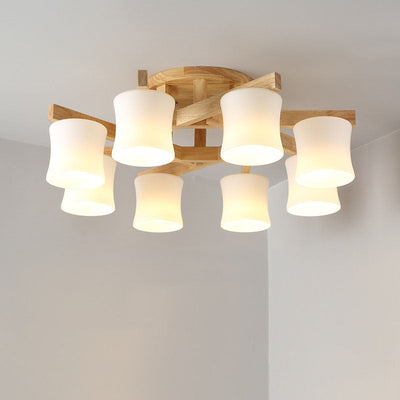 Nordic Simple Log Glass Cylinder Shade 3/5/8 Light Semi-Flush Mount Ceiling Light