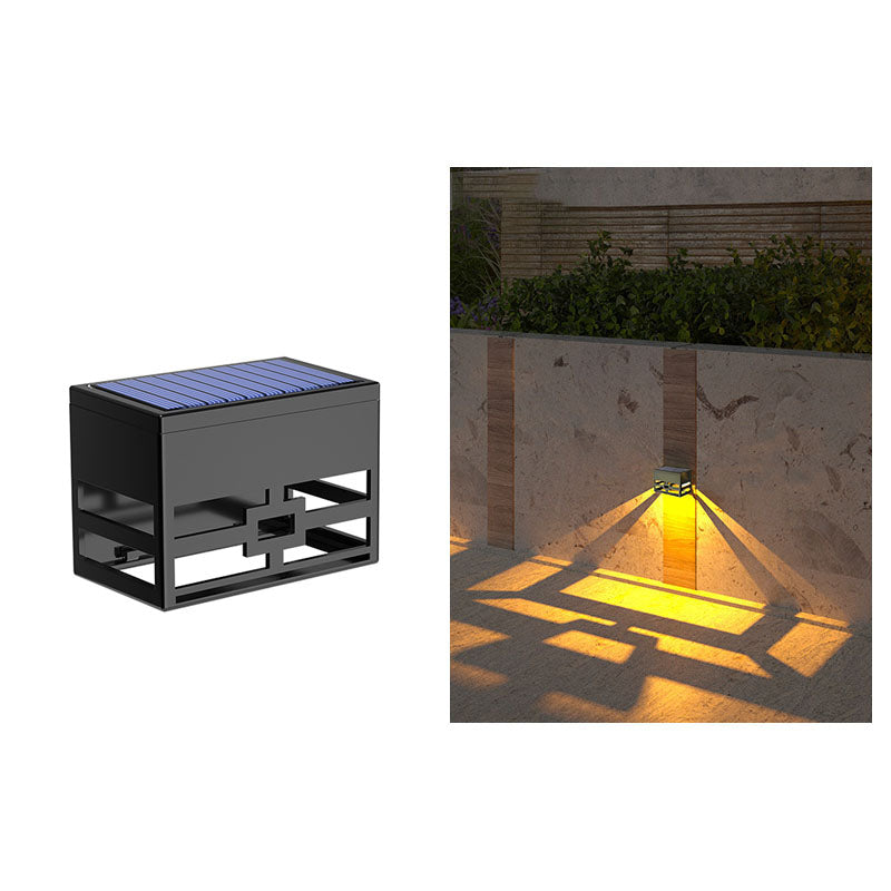 Moderne minimalistische quadratische Solar-LED-Zaun-Wandleuchte aus ABS im Skelett-Design für den Außenbereich 