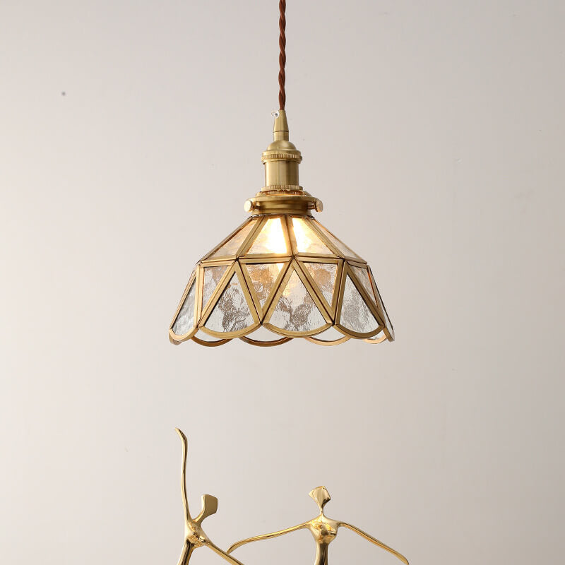 Nordic Vintage Water Pattern Glass Geometric Cone Brass 1-Light Pendant Light