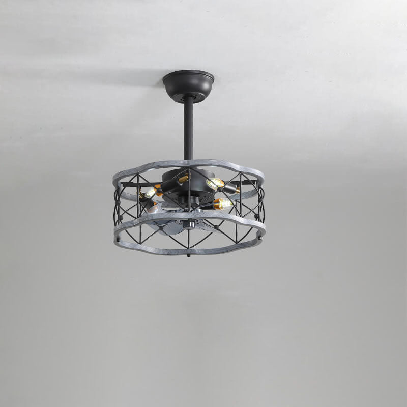 Industrial Minimalist Copper Iron Round Square 4-Light Semi-Flush Mount Ceiling Fan Light