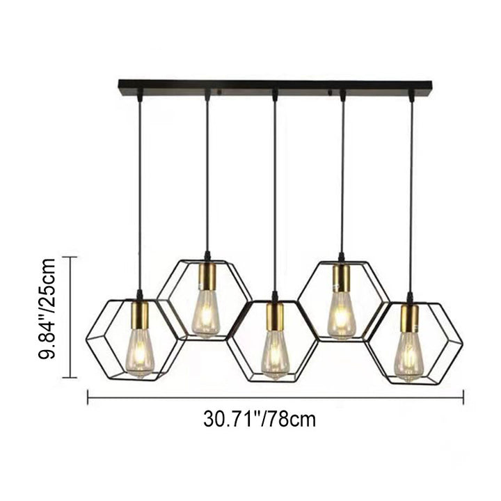Zeitgenössischer industrieller geometrischer Rahmen aus Eisen mit 3/5-flammiger Insel-Licht-Kronleuchter für Wohnzimmer &amp; Esszimmer 