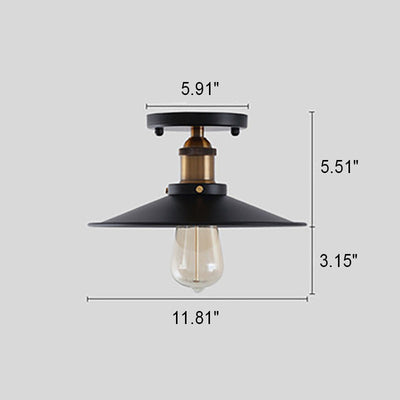 Vintage Industrial Iron Cone Umbrella 1-Light Semi-Flush Mount Ceiling Light