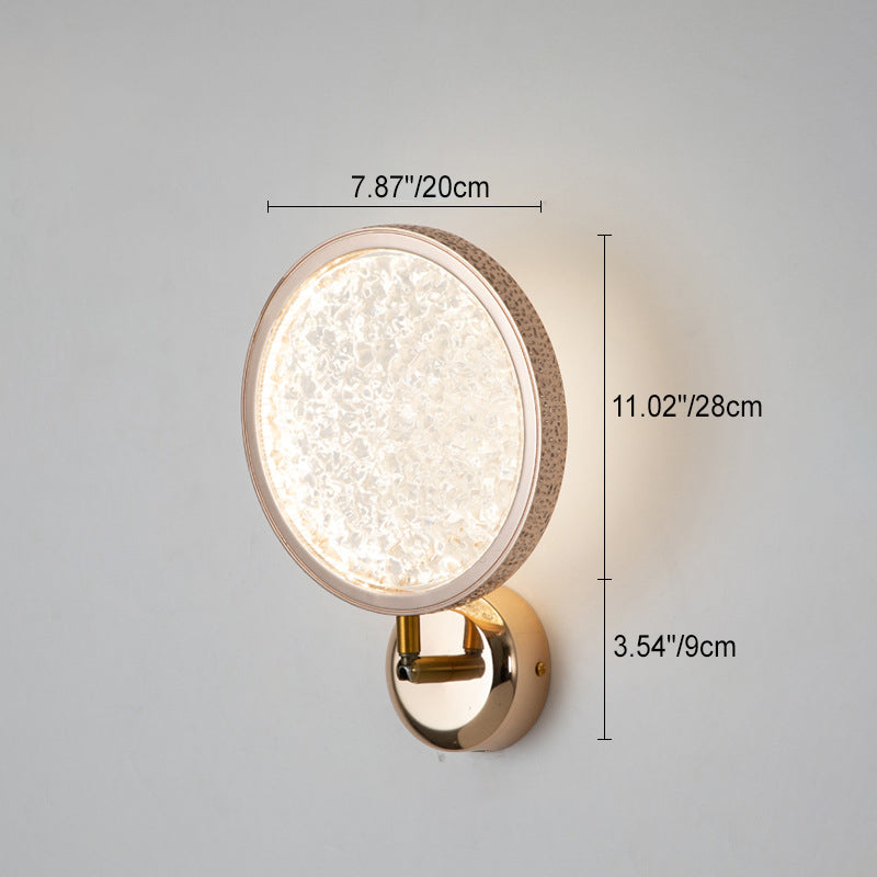 Lámpara de pared LED con pantalla de acrílico y anillo de hierro en oro rosa de lujo moderno para dormitorio 