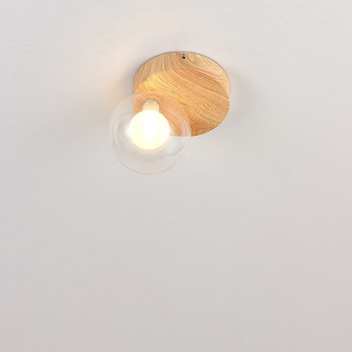 Traditional Japanese Acrylic Iron Woodgrain 1-Light Semi-Flush Mount Ceiling Light