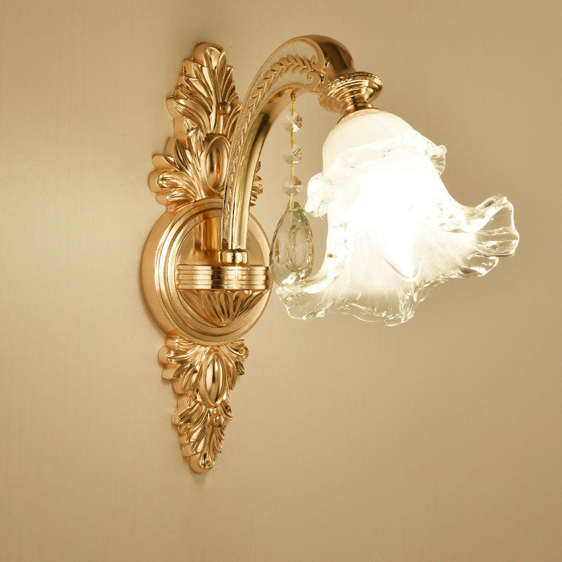 Applique Murale Traditionnelle Européenne en Céramique en Alliage de Verre à 1/2 Lumière pour Chambre 