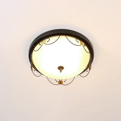 European Vintage Round Bowl 3/4 Light Flush Mount Ceiling Light