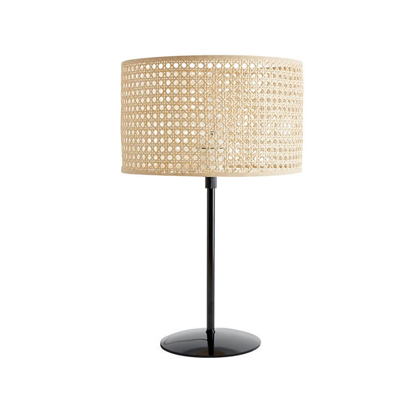 Traditionelle rustikale Rattan-Weberei Zylinder 1-Licht Tischlampe für das Heimbüro 