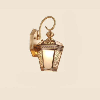 European Modern Hexagonal Lantern Copper Glass Waterproof 1-Light Outdoor Wall Sconce Lamp