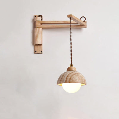 Japanese Modern Wood Retractable Folding 1-Light Wall Sconce Lamp