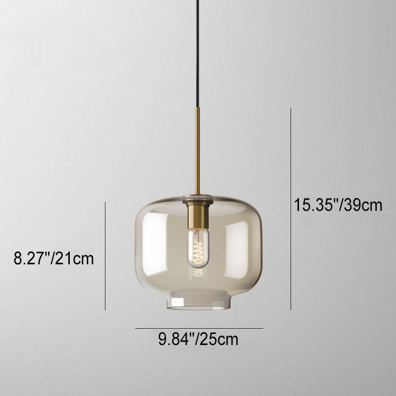 Nordic Minimalist Cognac Glass Round Geometric Jar 1-Light Pendant Light