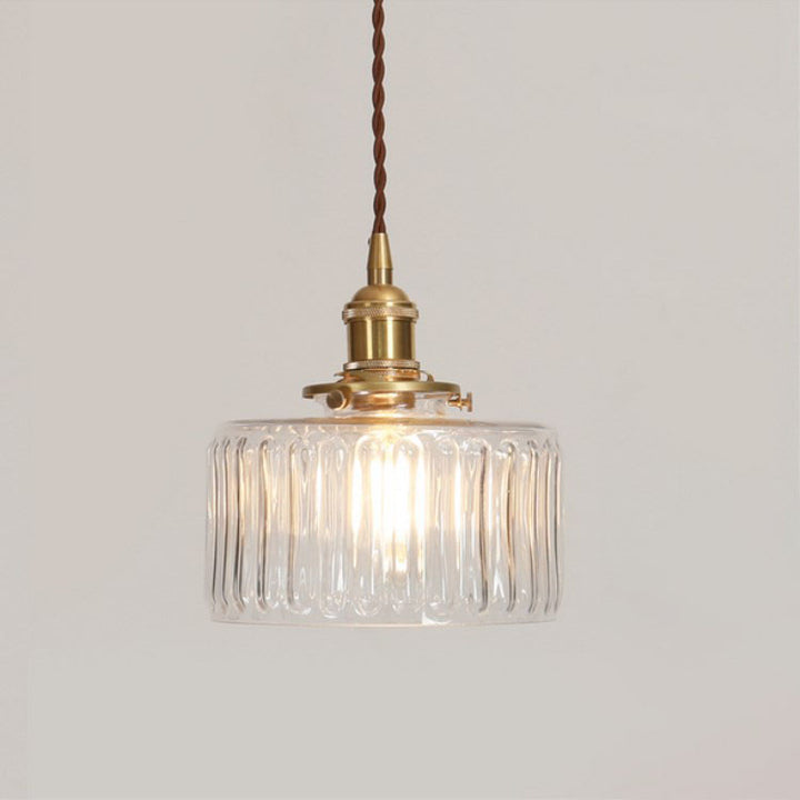 Traditional Japanese Brass Glass Round Jar 1-Light Pendant Light For Living Room
