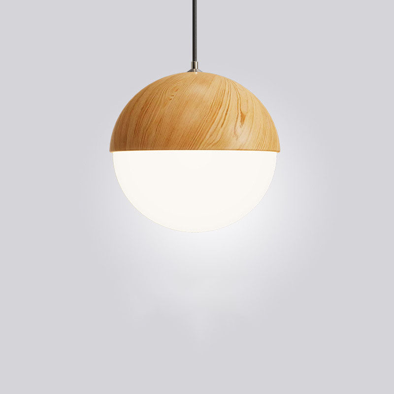 Japanese Wood Grain Round Oval Iron 1-Light Pendant Light