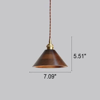 Japanese Vintage Walnut Brass Dome 1-Light Pendant Light