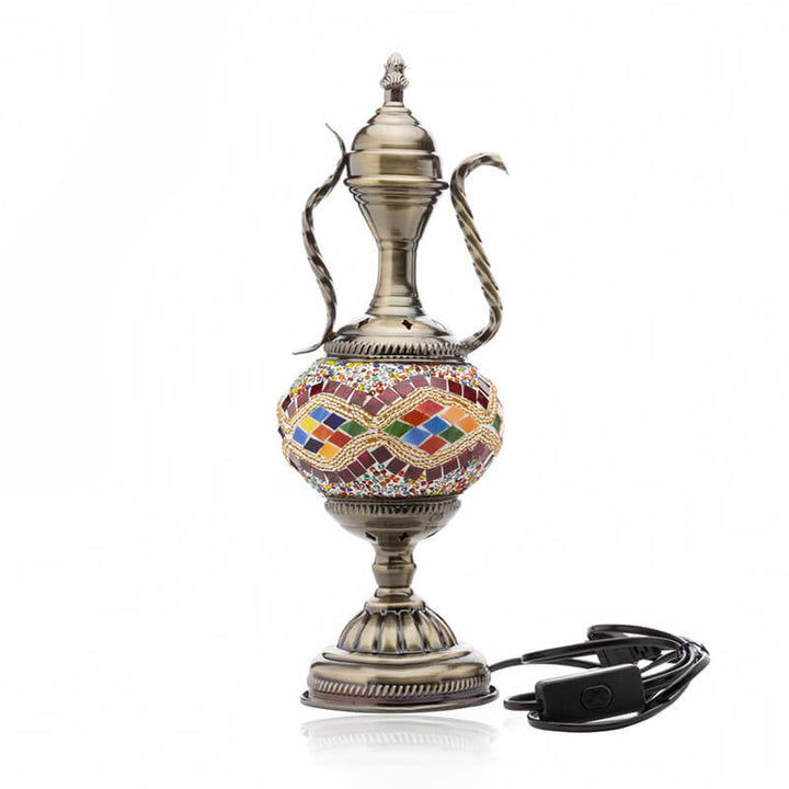 Diseño de cafetera de vidrio vintage turca hecha a mano, lámpara de mesa de 1 luz 