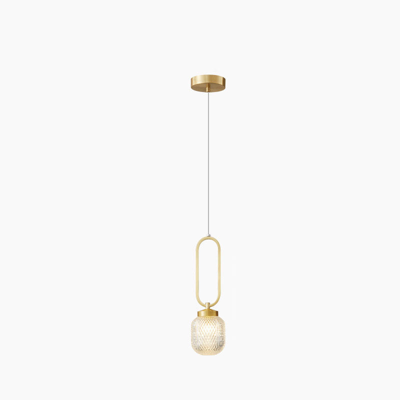 Modern Luxury Striped Glass Copper Round Ball Ring 1-Light Pendant Light for Living Room