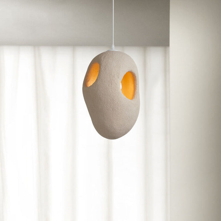 Japanische Pendelleuchte aus Wabi-Sabi-Harz mit geometrischem Kreis und 1 Leuchte 