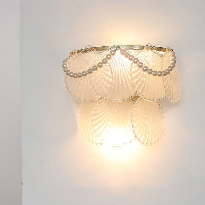 Contemporary Luxury Gold Finish Frame Pearl Water Grain Glass Sheet 2-Light Wall Sconce Lamp For Living Room