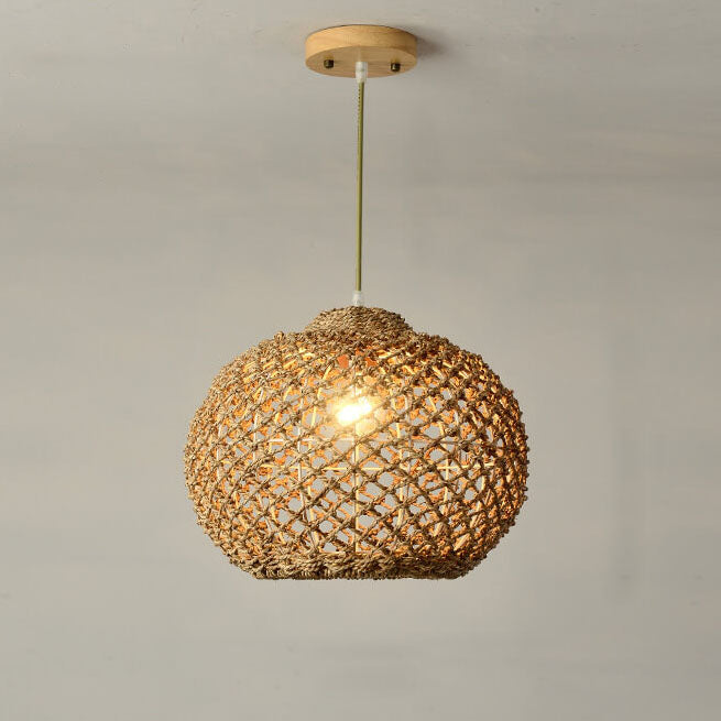 Vintage Straw Weaving Column 1-Light Pendant Light