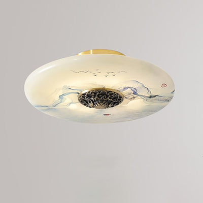 Modern Light Luxury Retro Full Copper Cloud Glass LED Flush Mount Lighting