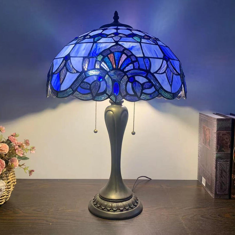 Lampe de Table en Verre Tiffany Européenne à Fleurs avec 2 Lumières 