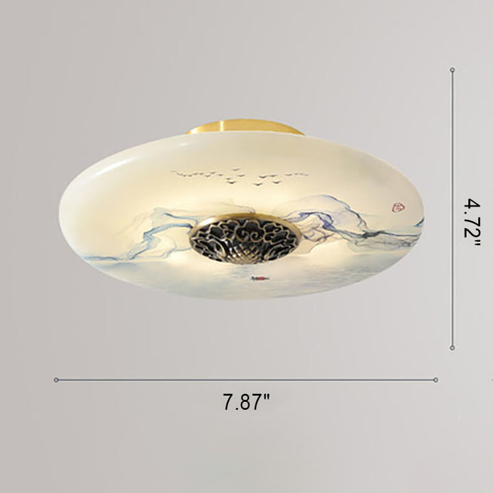 Modern Light Luxury Retro Full Copper Cloud Glass LED Flush Mount Lighting