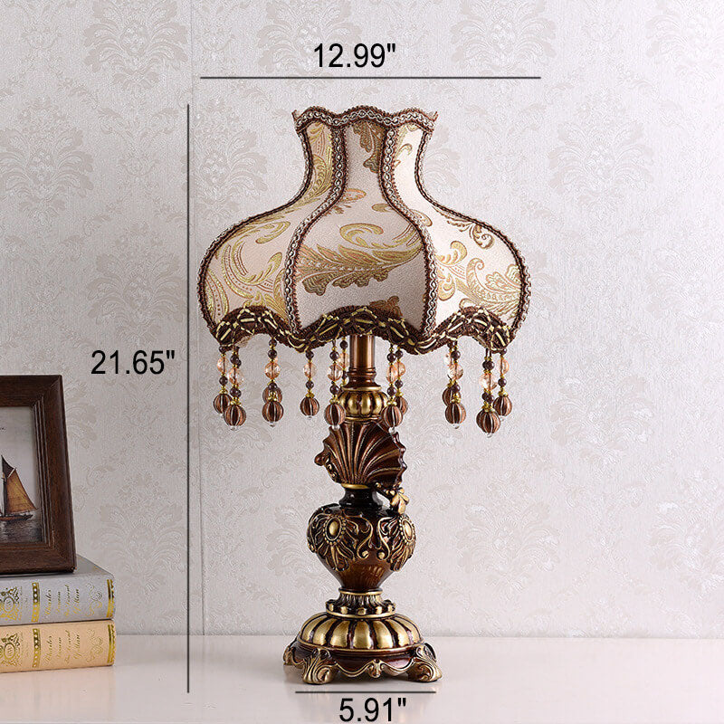 European Vintage Fabric Tassel Resin Court 1-Light Table Lamp