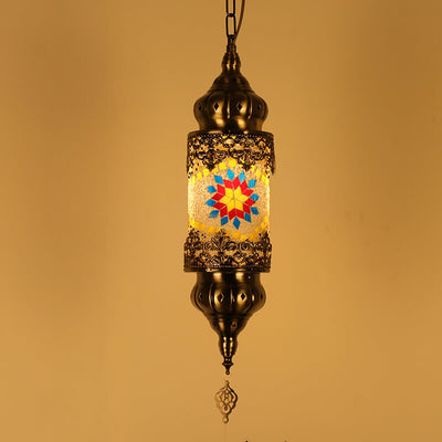 Vintage Southeast Asian Style Iron Glass 1-Light Pendant Light