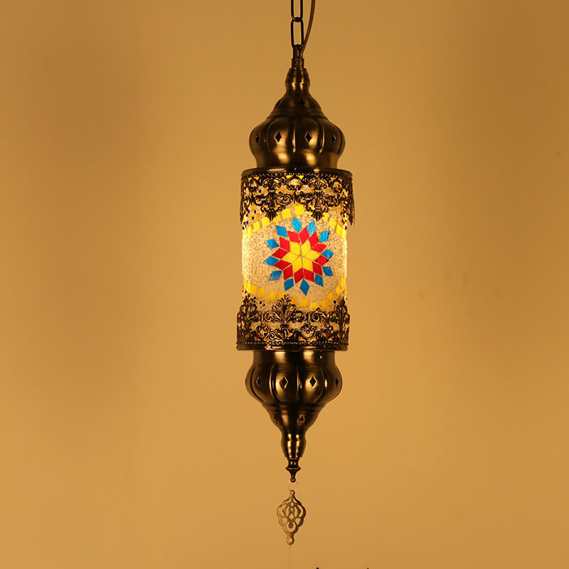 Vintage Southeast Asian Style Iron Glass 1-Light Pendant Light