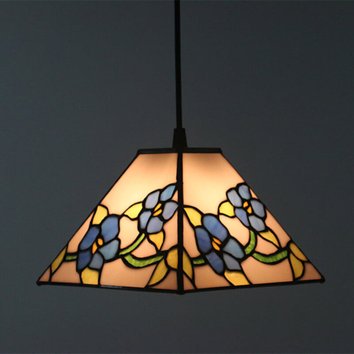 Vintage Glass Tiffany Flower Pattern Design 1-Light Pendant Light