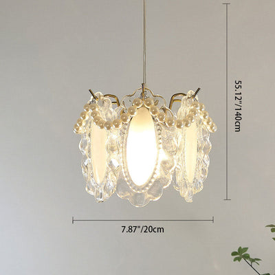 Traditional French Feather Pearl Petal Hardware Glass 1-Light Pendant Light For Bedroom