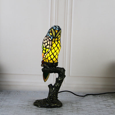 Tiffany American Parrot Buntglas-Harz-Tischlampe mit 1 Leuchte