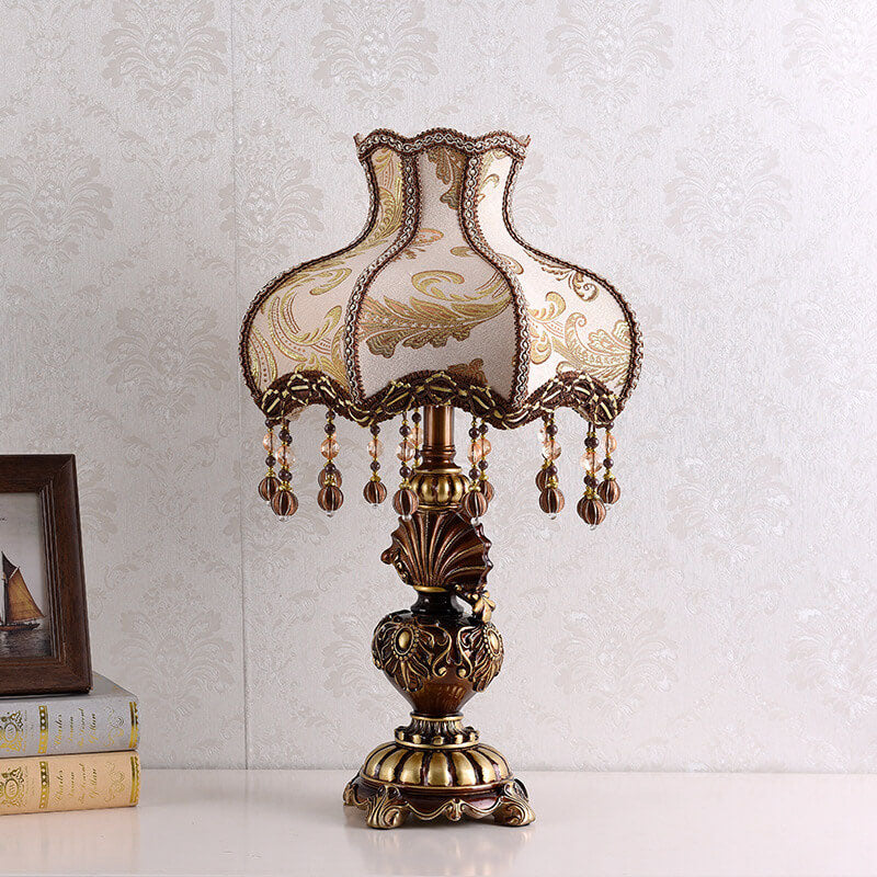 European Vintage Fabric Tassel Resin Court 1-Light Table Lamp