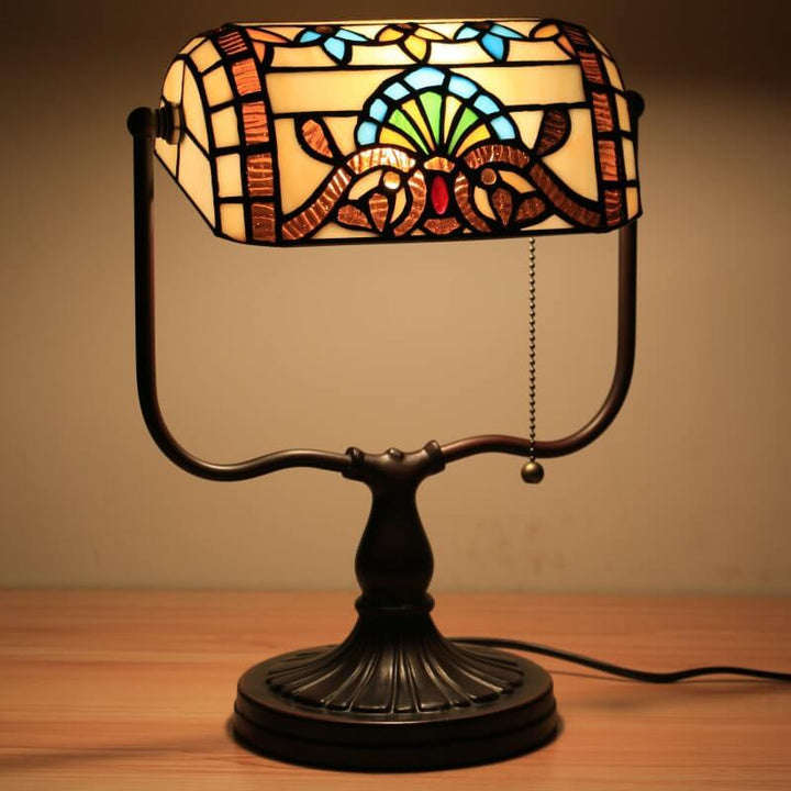 Traditional Tiffany Floral Butterfly Stained Glass 1-Light Bank Zipper Table Lamp for Bedroom