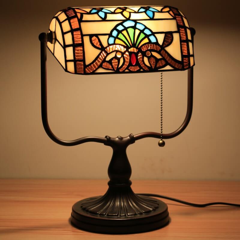 Tiffany Floral Butterfly Stained Glass 1-Light Bank Zipper Table Lamp