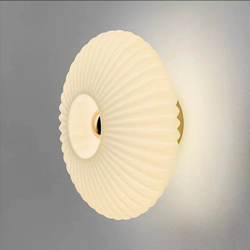 Aplique de pared contemporáneo nórdico de hierro y vidrio estriado con disco redondo de 1 luz para sala de estar 