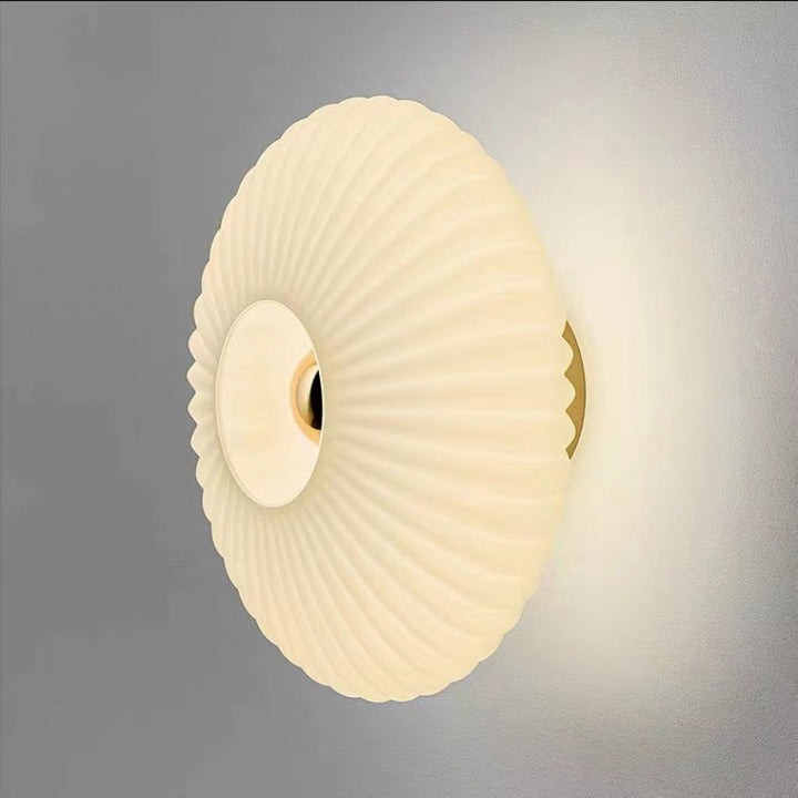 Aplique de pared contemporáneo nórdico de hierro y vidrio estriado con disco redondo de 1 luz para sala de estar 