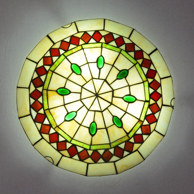 Tiffany Orchid Rose Stained Glass Round 2/3/4 Light Flush Mount Ceiling Light