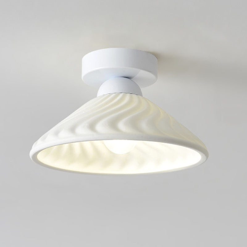 Nordic Minimal Textured Ceramic Cone Round 1-Light Semi-Flush Mount Ceiling Light