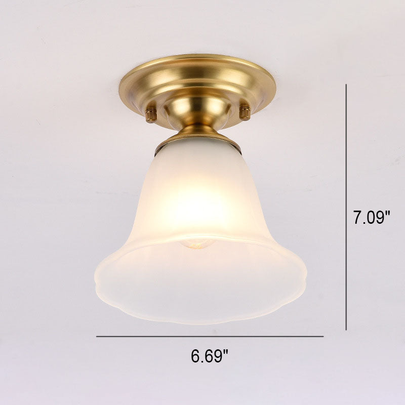 European Luxury Brass Glass Cone 1-Light Semi-Flush Mount Ceiling Light