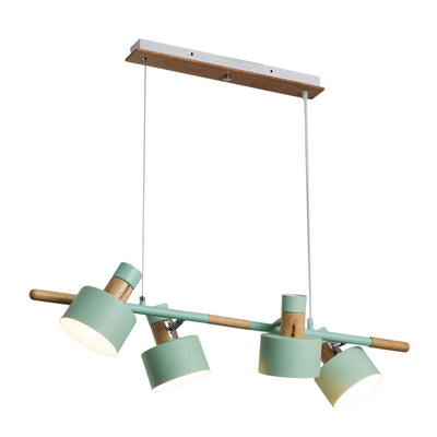Nordic Minimalist Solid Macaron Color Wood Iron 4-Light Island Light Chandelier