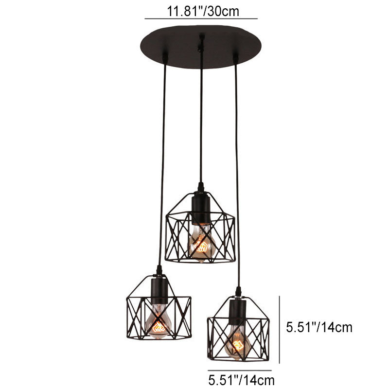 Industrielle einfache Geometrie Käfig Eisen 1/3 Licht Insel Licht Kronleuchter 