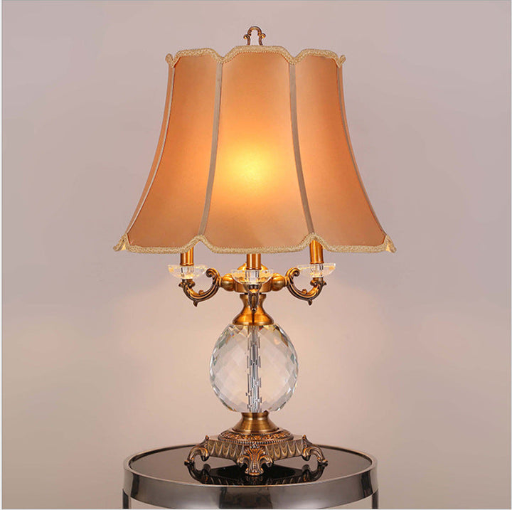 Modern Luxury Fabric Shade Candle Crystal Base 3/4 Light Table Lamp