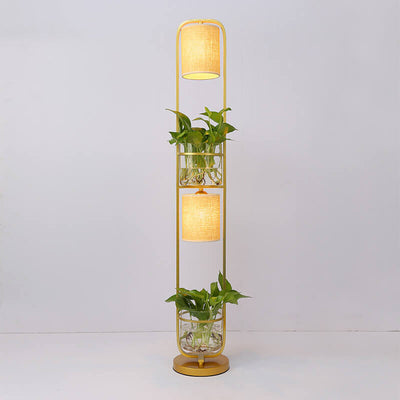 Contemporary Creative Fabric Iron Frame Hydroponic Green Plant Decor 2-Light Standing Floor Lamp For Home Office
