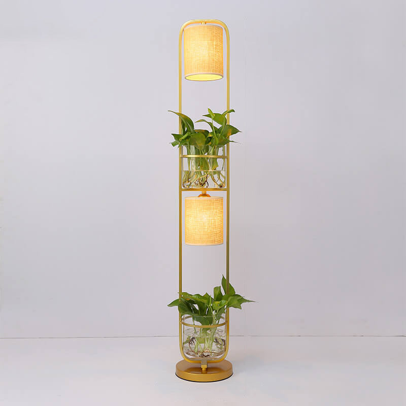 Contemporary Creative Fabric Iron Frame Hydroponic Green Plant Decor 2-Light Standing Floor Lamp For Home Office