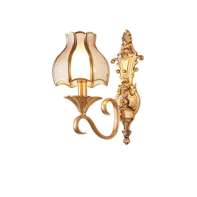 European Light Luxury Vintage All Brass Glass 1/2-Light Wall Sconce Lamp