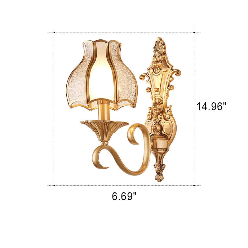 European Light Luxury Vintage All Brass Glass 1/2-Light Wall Sconce Lamp