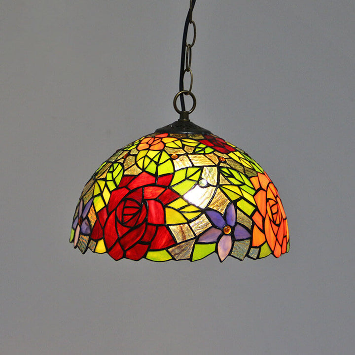 Traditional Tiffany Round Dome Baroque Stained Glass 1-Light Pendant Light For Bedroom