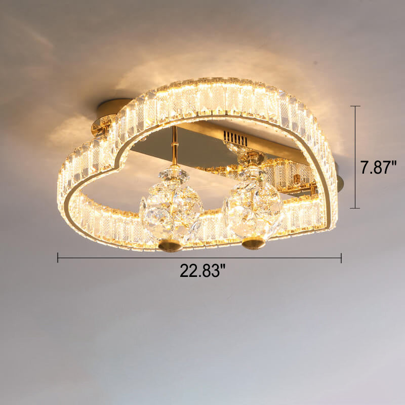 Moderne Luxus-Kristallherzsymbol-LED-Deckenleuchte mit halbbündiger Montage