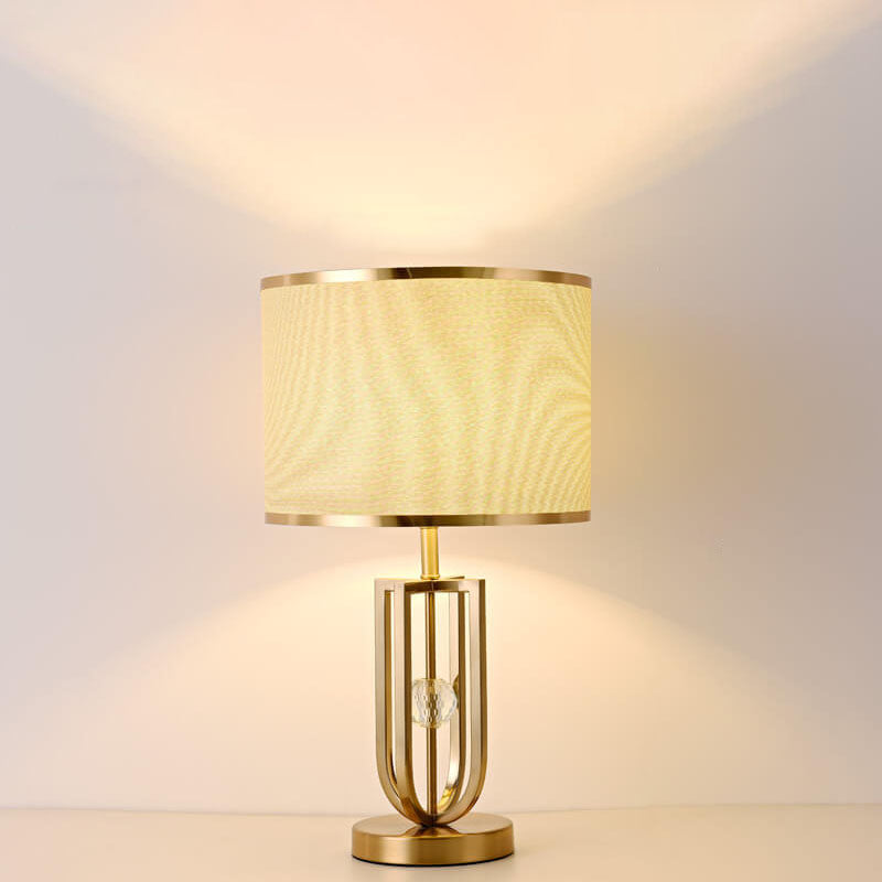 Lampe de table moderne minimaliste en tissu imitation cuivre à 1 lumière 